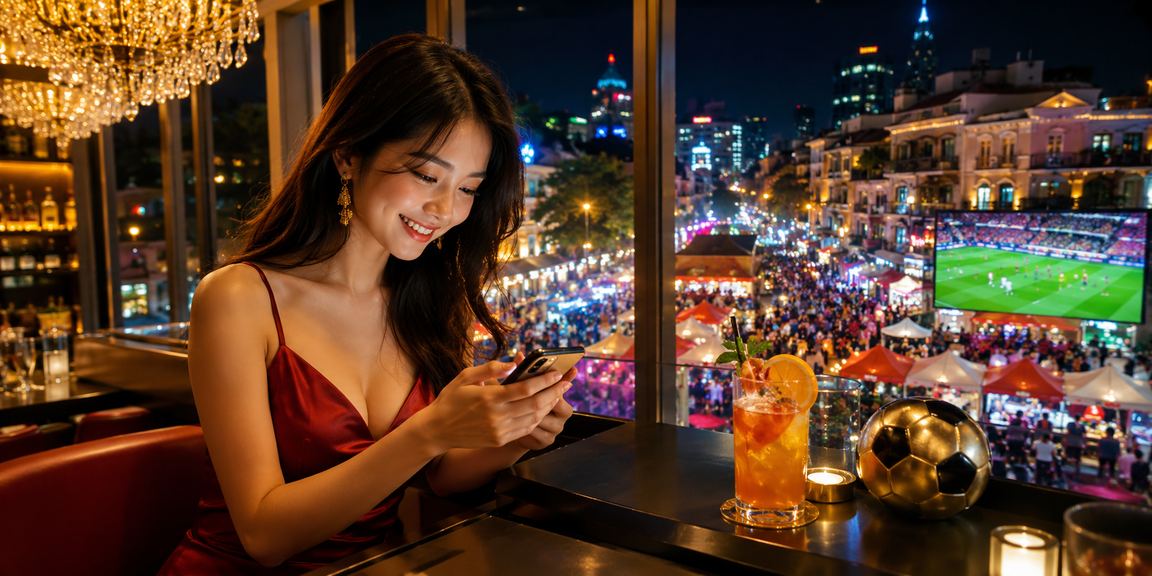Cảnh chơi casino trên điện thoại di động tại chợ đêm Hà Nội về đêm