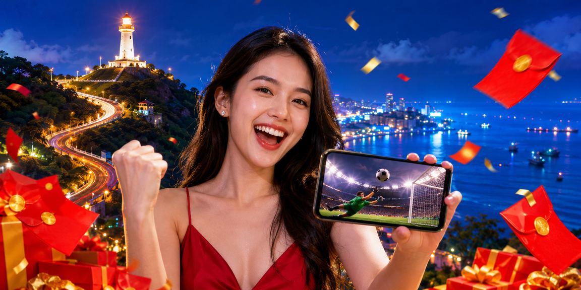 Cô gái cầm phong bì đỏ tại Vũng Tàu biểu trưng cho thưởng và may mắn trong dịp lễ
